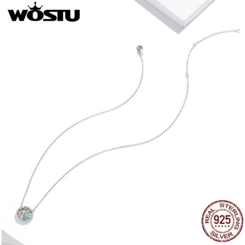 WOSTU 100% 925 Sterling Silver Tree of Life Necklaces Pendants for Women Round Shapes Link Chain Fine Jewelry Gift BKN433