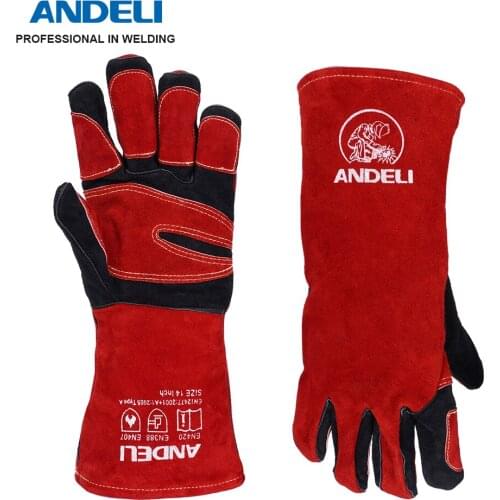 ANDELI Welding Glove 27cm Multifunctional Works Gloves Heat Resistant Mig/Stick/Tig Welder/Grill/Stove/BBQ Extra Long RED