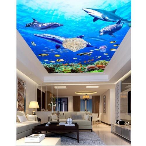 Underwater World Dolphin ceiling 3d wallpaper modern for living room murals ceilings 3d mural wallpaper