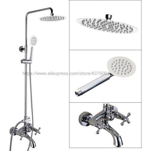 Polished Chrome Wall Mounted Rainfall Bath Shower Faucet Swivel Tub Taps Bathroom Shower Mixers with Handshower Ncy359