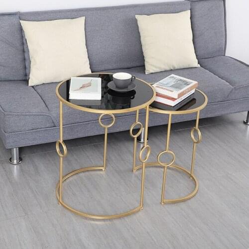 Simple Nordic Metal Coffee Table Living Room Sofa Side Table Creative Small Round Table 3 pieces Combination Glass Table