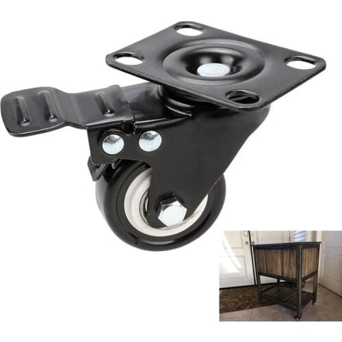 4pcs Black PU Swivel Casters with Brake 1.5 Inches 360 Degree Wheels Top Plate 220lb Castor for Furniture Trolley Hardware