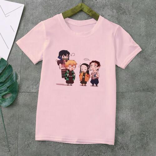 Girls Shirts Demon Blade Cartoon Big Family Demon Slayer Printing Anime Boys Clothes Kids Tops New Pink Summer T Shirt Girl Cute