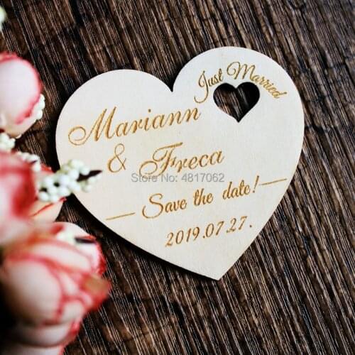 Save The Date Wooden Hearts Custom Rustic Wood Save the Date Magnets Save The Date Magnets Personalised Rustic