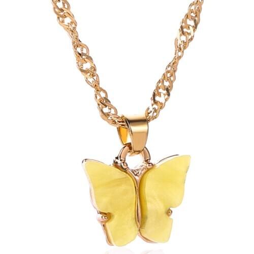 New Stylish Acrylic Butterfly Pendant Necklace Colourful Elegant Lady Chain Necklace Clavicle Chain Necklace Jewelry Gift