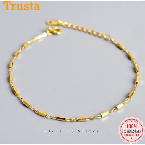 Trustdavis Genuine 100% 925 Sterling Silver Minimalist Cylindrical 15cm Bracelet For Women Girls Fine Silver 925 Jewelry ED413