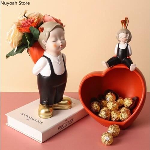 Creative Resin Character Ornaments Cute Little Boy Flower Arrangement Vase Storage Box Living Room Home Decoration Accessories