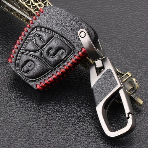 VCiiC 3/4 Button Genuine Leather Men Car Key Bag Case Cover Key Holder Chain For Mercedes Benz AMG B C E S ML SL SLK CLK Class