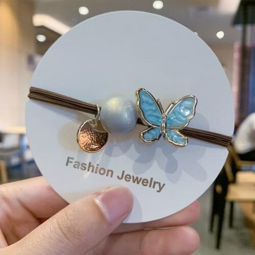 High Quality Fashion Hot Selling Korean Style Hair Band Acrylic Butterfly Hair Rope Lovely Hair Ring Headpice Women Girl Student
