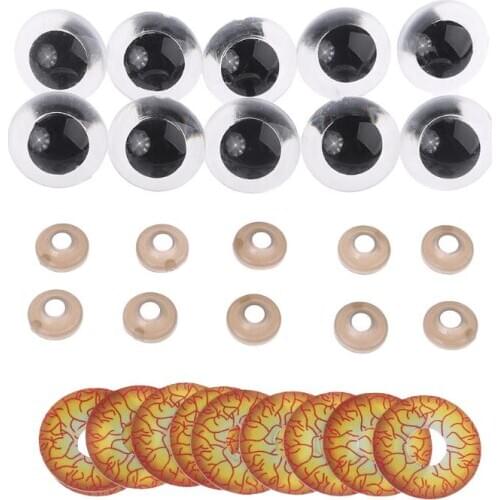 10pcs 12mm/14mm/16mm/18mm/20mm/24mm Plastic DIY Puppet Safety Eyes for Handmade Horror Doll Craft Halloween Toy 77HD
