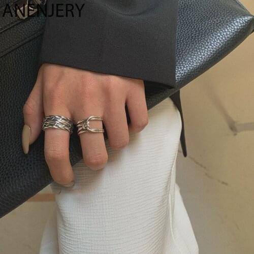 ANENJERY 925 Sterling Silver Handmade Woven Cross Winding Knot Thai Silver Ring For Women Open Finger Ring Jewelry Gifts S-R651