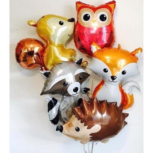 1pcs Large Jungle Hedgehog Fox Raccoon Balloons Cartoon Animal Aluminum Foil Balloon For Birthday Safari Party Decorations Balls