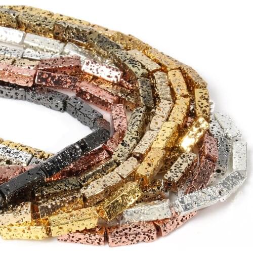 Natural Rock Volcanic Lava Hematite Gold Plated Cube Shape Stone Loose Beads For Jewelry Making Diy Neacklace Bracelet 4x13mm
