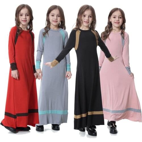 Islamic Girls Long Dress Muslim Kids Party Gown Arab Robe Casual Abaya Kaftan Children Maxi Dresses Middle East Caftan Abayas