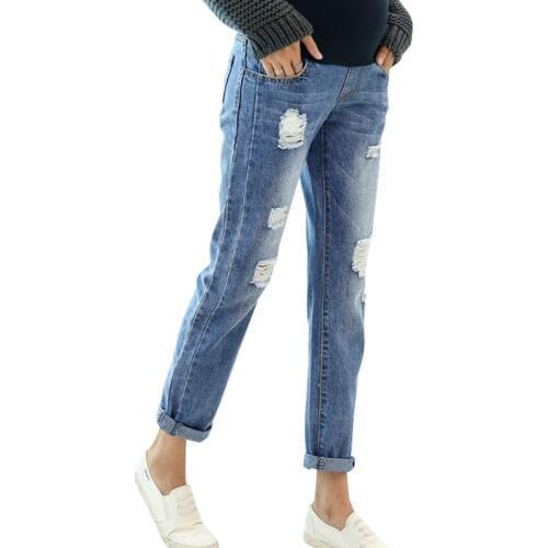 Hole Denim Pants Maternity Jeans Trousers For Pregnant Women Clothing Cotton Pregnancy Clothes Elastic Waist Pants Plus Size