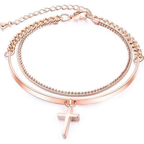 FATE LOVE Beautiful Cross Charm Bracelets for Women Ladies Rose Gold color Fashion Jewelry Gift