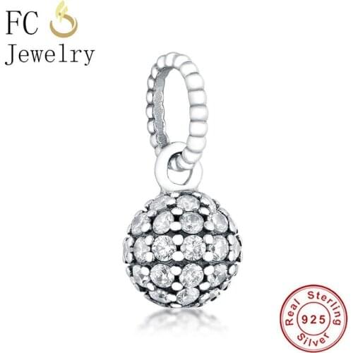 FC Jewelry Fit Original Brand Charms Bracelet 925 Silver Beads Round Shape Ball Pave Zirconia Making Dangle Sparkling Berloque