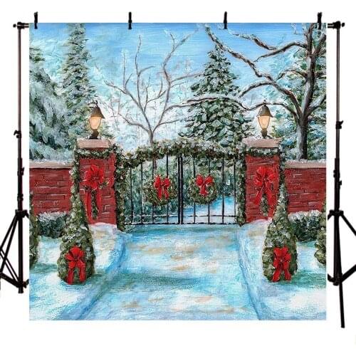 Mehofond Photography Background Winter Christmas Snow Outdoor Pine Tree Fence Kids Famiyl Party Portrait Backdrop Photo Studio