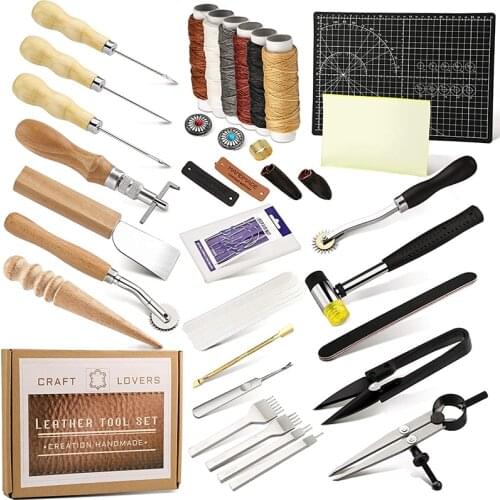 KAOBUY Professional Leather Craft Tools Kit Hand Sewing Stitching Punch Carving Work Saddle Groover Set Accessories DIY Tool