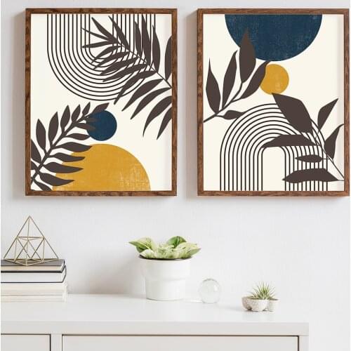 Abstract Blue Yellow Midcentury Nature Canvas Painting Modern Posters And Prints Wall Art Pictures For Living Room Home Decor