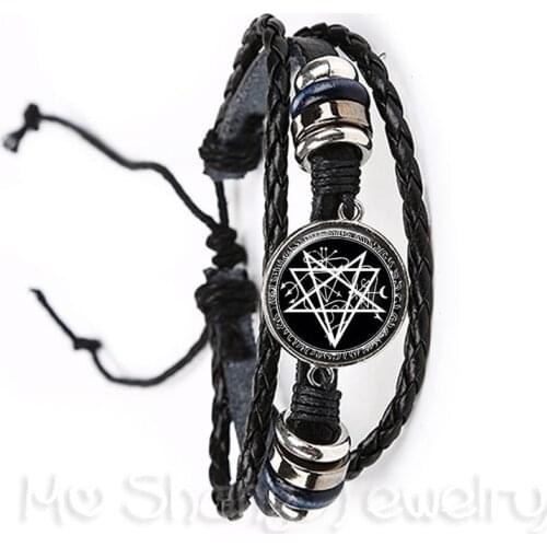Classic Supernatural Pentagram Glass Bracelet Gothic Pendant Satanism Evil Occult Pentacle Jewelry Pagan Charm Gift