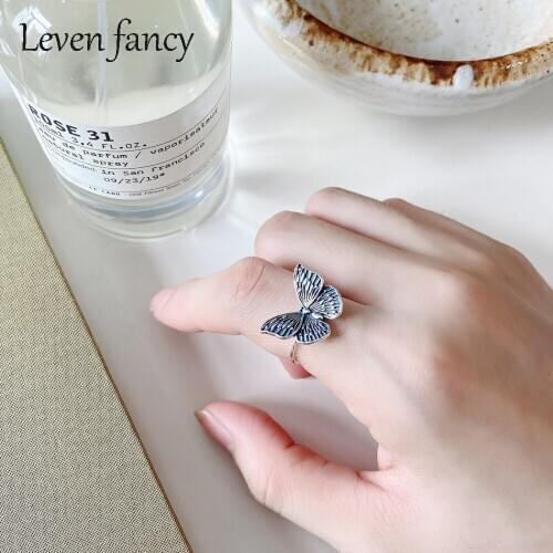 New Korean Trendy Retro Vintage Butterfly Rings for Women Girls Party Jewelry Cute Insect 925 Sterling Silver Open Ring