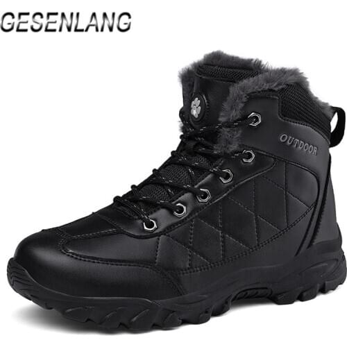 Winter Mens Trail Hiking Shoes With Fur High Top Warm Comfortable Nonslip Snow Boots Hunting Climbing Trekking Outdoor Sneakers