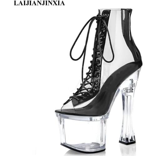 LAIJIANJINXIA New 18cm High Heels Dance Shoes Women Boots Sexy Ankle Boots Fish Mouth Party Club Fashion Pole Dancing Shoes