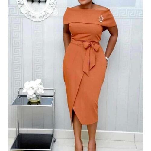 2021 Summer Womens African Dresses New Summer Dresses Fashion Pure Color Elegant Dress Costumes Chic Slim Party Dresses New