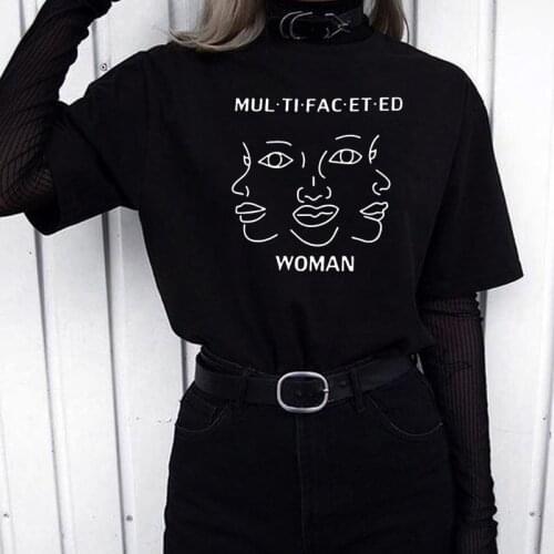 MULTIFACETTD Women Face Drawing Art Casual Funny Tumblr Fashion Tee T-Shirt Black Cool Grunge Vintage Short Sleeves