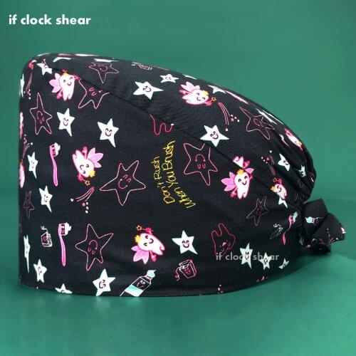 Cartoon Scrub Caps Wholesale 100%Cotton Multicolor Clearance Pattern Scrubs Hat Tooth Printing Lab Hats Beauty Salon Worked Caps