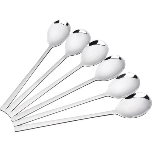 6Pcs 8.25'' Stainless Steel Dinner Spoon Set With Long Handled Round Soup Spoon Tablespoon Metal Serve Spoons Silver Tableware