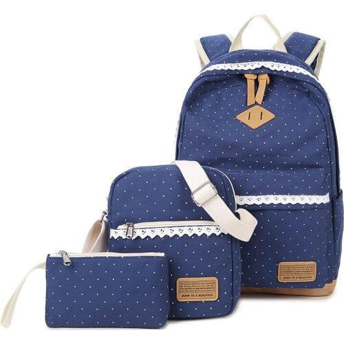 Vintage School Bags Set for Teenagers Girls Schoolbag Large Capacity Lady Canvas Dot Printing Backpack Rucksack Bagpack BookBag