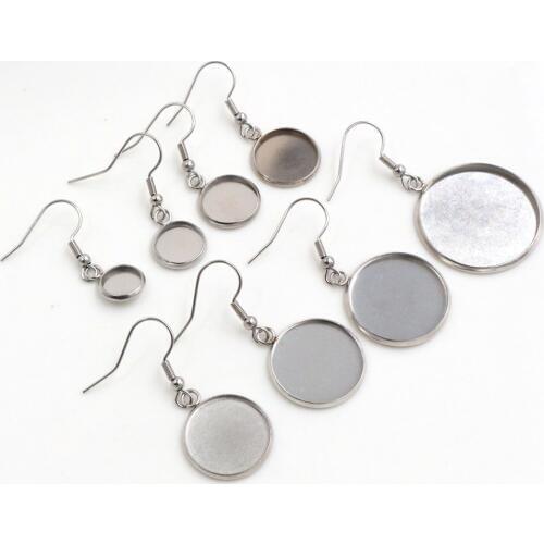 No Fade) 8 10 12 14 16 18 20 25mm 10pcs Stainless Steel cabochon earring settings Earrings Base,Diy earrings hooks findings