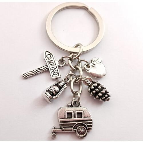 New Camping Keychain Trailer, RV Caravan Campground Key Chain, Nature Outdoors, Summer Vacation, Snowbirds Keyring Souvenir