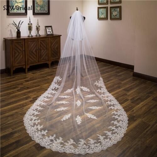 New Arrival Two-layer 3.5 Meter Wedding Veils Lace Applique Bridal Veil Long Wedding Accesorios Novia Boda Velos With Comb