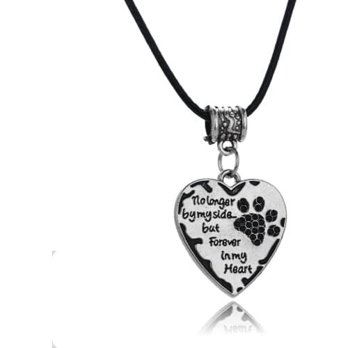 Hot Animal Rescue Black Crystal Pet Claw Paws Heart Pendant Necklace No Longer By My Side Dog Lovers Women Leather Rope Jewelry