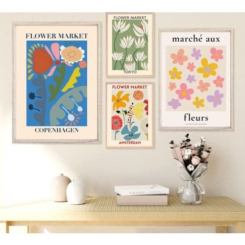 Flower Market Posters and Prints Beige Pink Yellow Lavender Floral Canvas Painting Wall Art Pitures for Living Room Home Decor