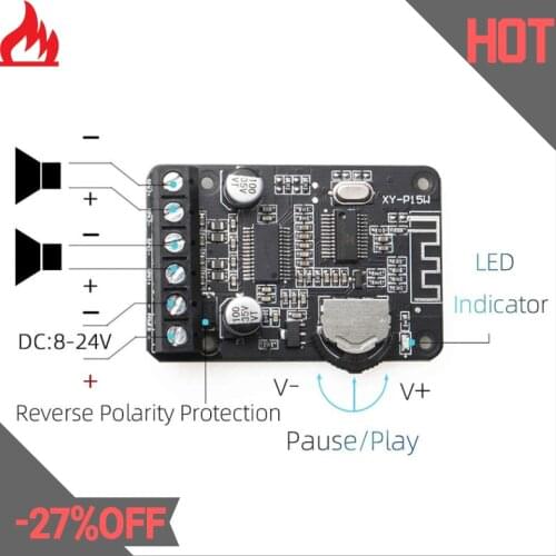 20W Stereo Bluetooth Power Amplifier Board 12V / 24V High Power Digital Power Amplifier Board XY-P15W Without Shell
