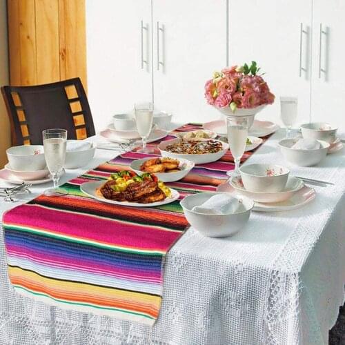 35*215cm Striped Table Runner Tablecloth Desk Mat Tassels Blanket Home Party Decor Wedding Decoration