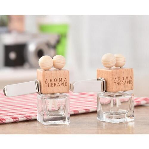 6ML Transparent Glass Car Perfume Tuber Square Car Perfume Bottle with Wooden Cap LX1466