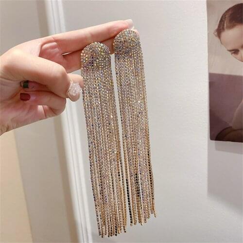 Romantic Long Tassel Drop Earrings for Lady Korean Style Inlaid Zircon Stud Earrings Party Jewelry Accessories Gift