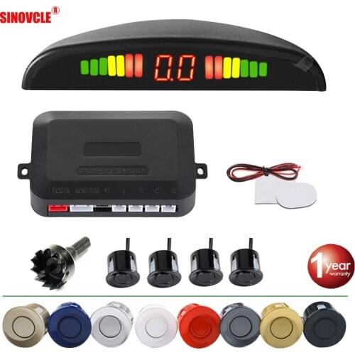 SINOVCLE Car LED Parking Sensor Kit 4 Sensors 22mm Backlight Display Reverse Backup Radar Monitor System 12V 8 Colors