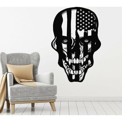 Scary skull Vinyl Wall Decal Skull Bone Window Sticker Skeleton Patriot USA Flag Home Bedroom Living Room Wallpaper Sticker M329