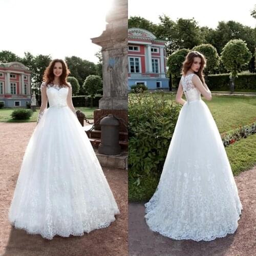 Plus Size A Line Wedding Dresses Bateau Neck Long Illusion Sleeves Lace Appliques Bridal Gowns Wedding Dress Vestido De Noiva