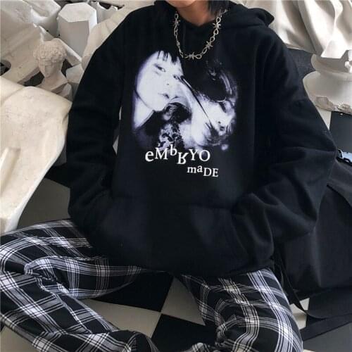 Oversized Hoodie Girls White Gothic Streetwear Womens Spring Streetwear Black Tops hip-hop Cool Couple High Street Sweatshirts
