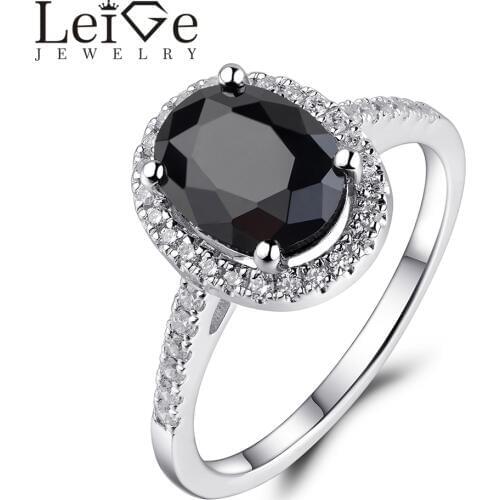 Leige Jewelry Sterling Silver 925 Black Spinel Ring for Women Natural Gemstone Prong Setting Anniversary Rings Christmas Gift