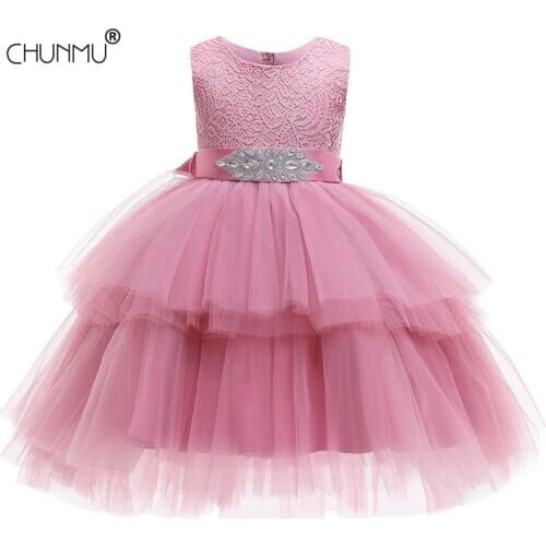 Lace Pageant Formal Evening Wedding Gown Tutu Princess Dress Flower Girls Children Clothing Kids Party For Girl Clothes