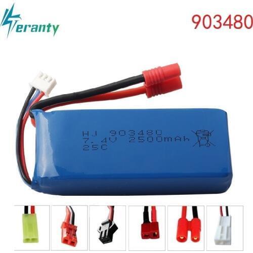 High Rate 7.4V battery 2500mAh 903480 25C for Syma X8C X8W X8G RC Drone Spare Parts 2S Lipo Battery for 12428 12423 RC Car