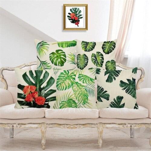 XUNYU Tropical Plant Leaf Pillowcase Linen Cushion Cover Sofa Bed Home Decoration Throw Pillowcase 45x45cm D0051